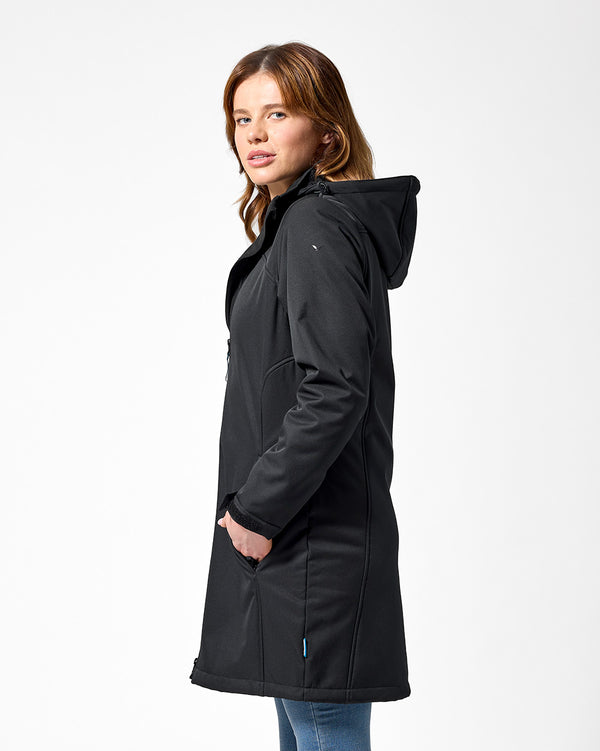 Ersa Long Softshell Coat in Black