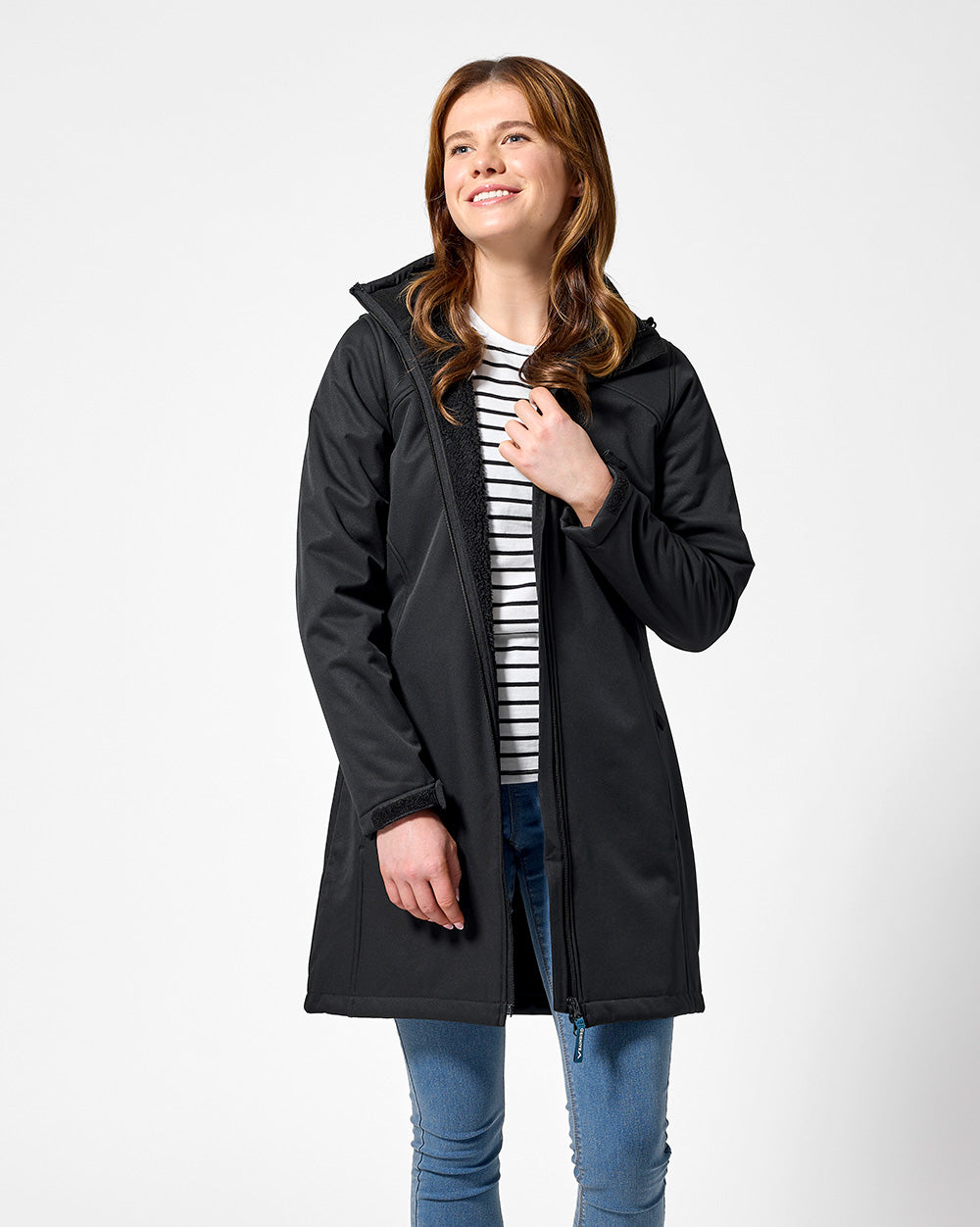 Ersa Long Softshell Coat in Black