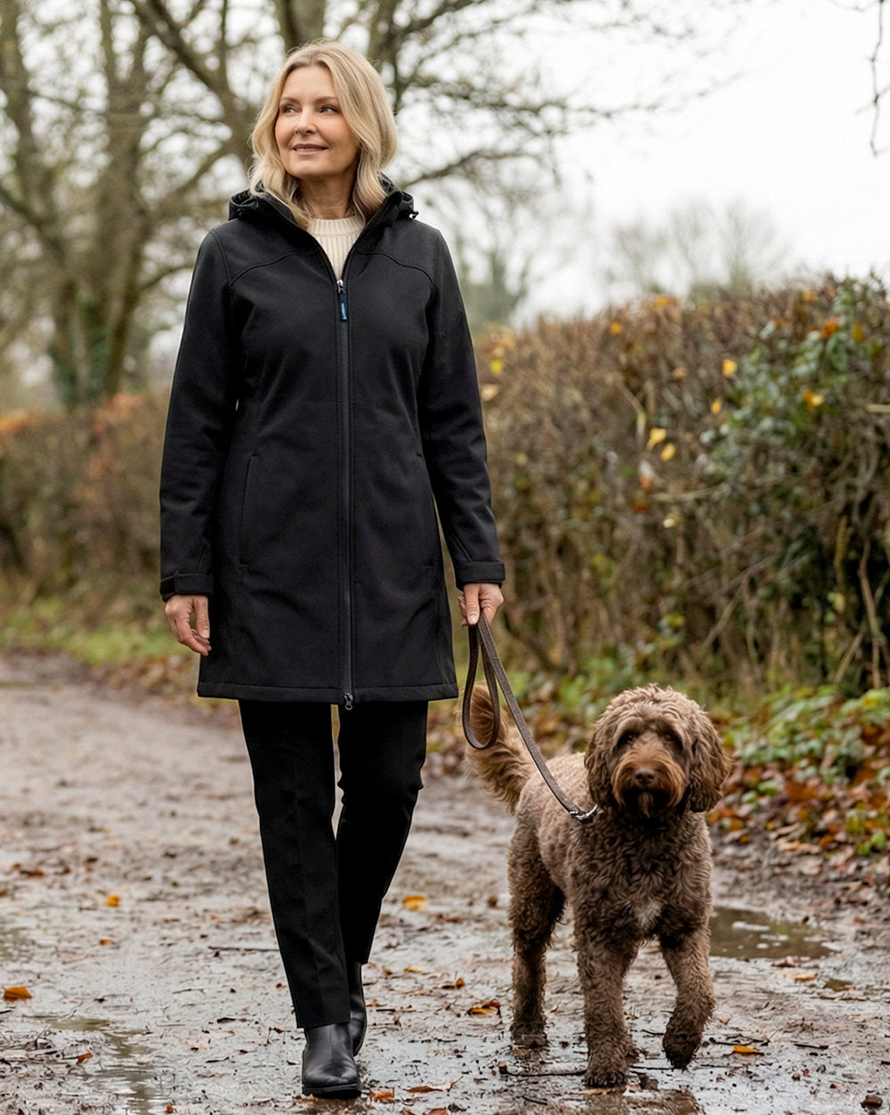 Ersa Long Softshell Coat in Black